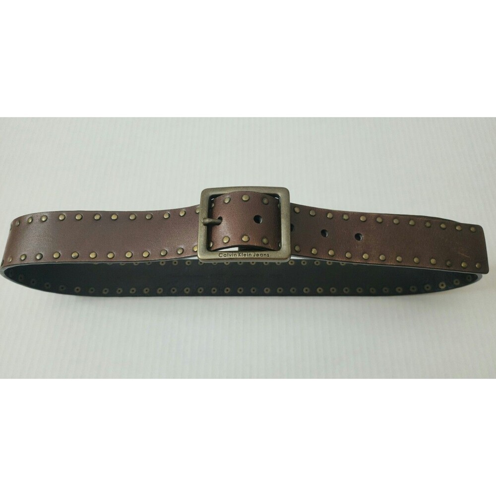 Calvin Klein Jeans Women Genuine Leather Western Studded Belt Brown #434876 Sz L